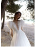Beaded White Eyelash Lace Polka Dot Tulle Romantic Wedding Dress